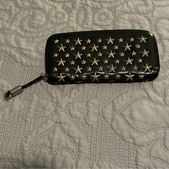 Vintage Jimmy Choo Black Leather Star Studded Long Zipper Wallet - Picture 1 of 13